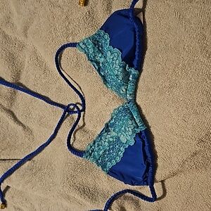 Cote D' Azur Lady Lace Triangle Bikini Top Sapphire & Aqua size xs beach bunny